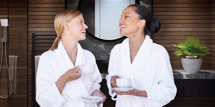 Hospitality bathroom textiles including hotel towels, slippers, bathrobes and bath mats