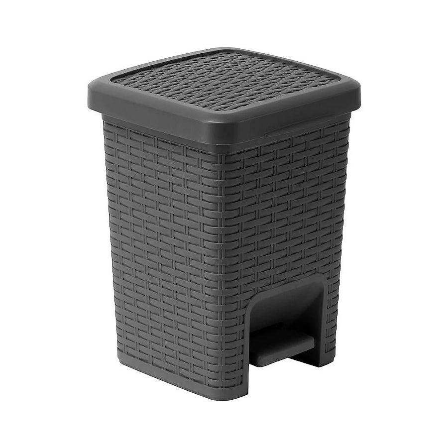 Addis 6 Litre Rattan Effect Square Pedal Bin - Charcoal