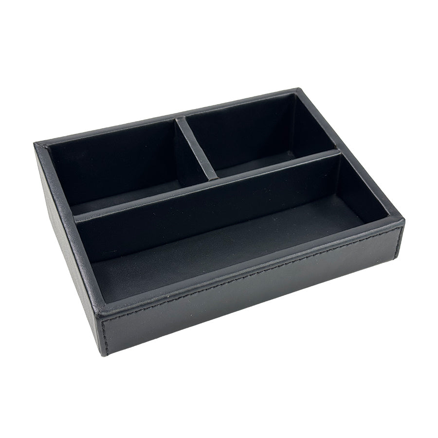 Black Faux Leather 3 Compartment Tray