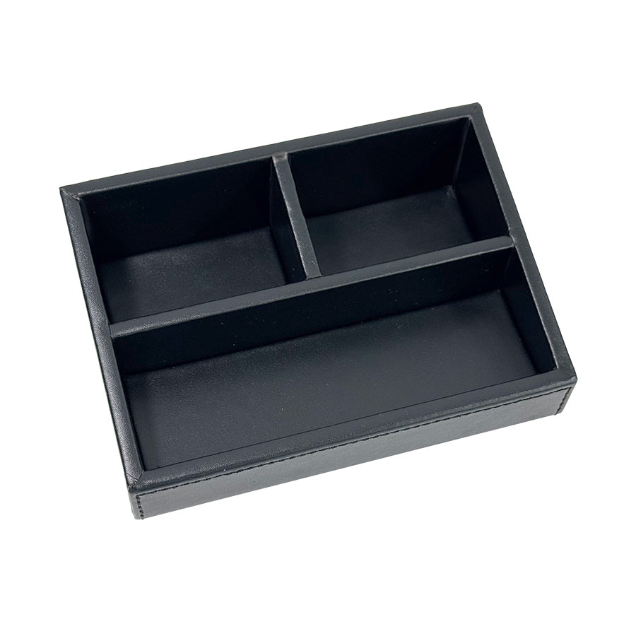 Black Faux Leather 3 Compartment Tray