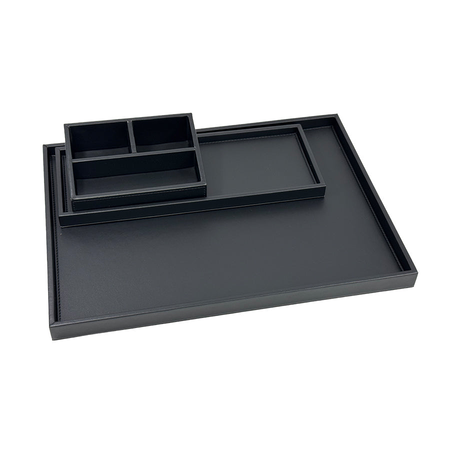 Black Faux Leather 3 Compartment Tray