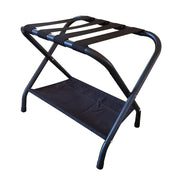 Compact Black Powder Coated Luggage Rack with Shelf