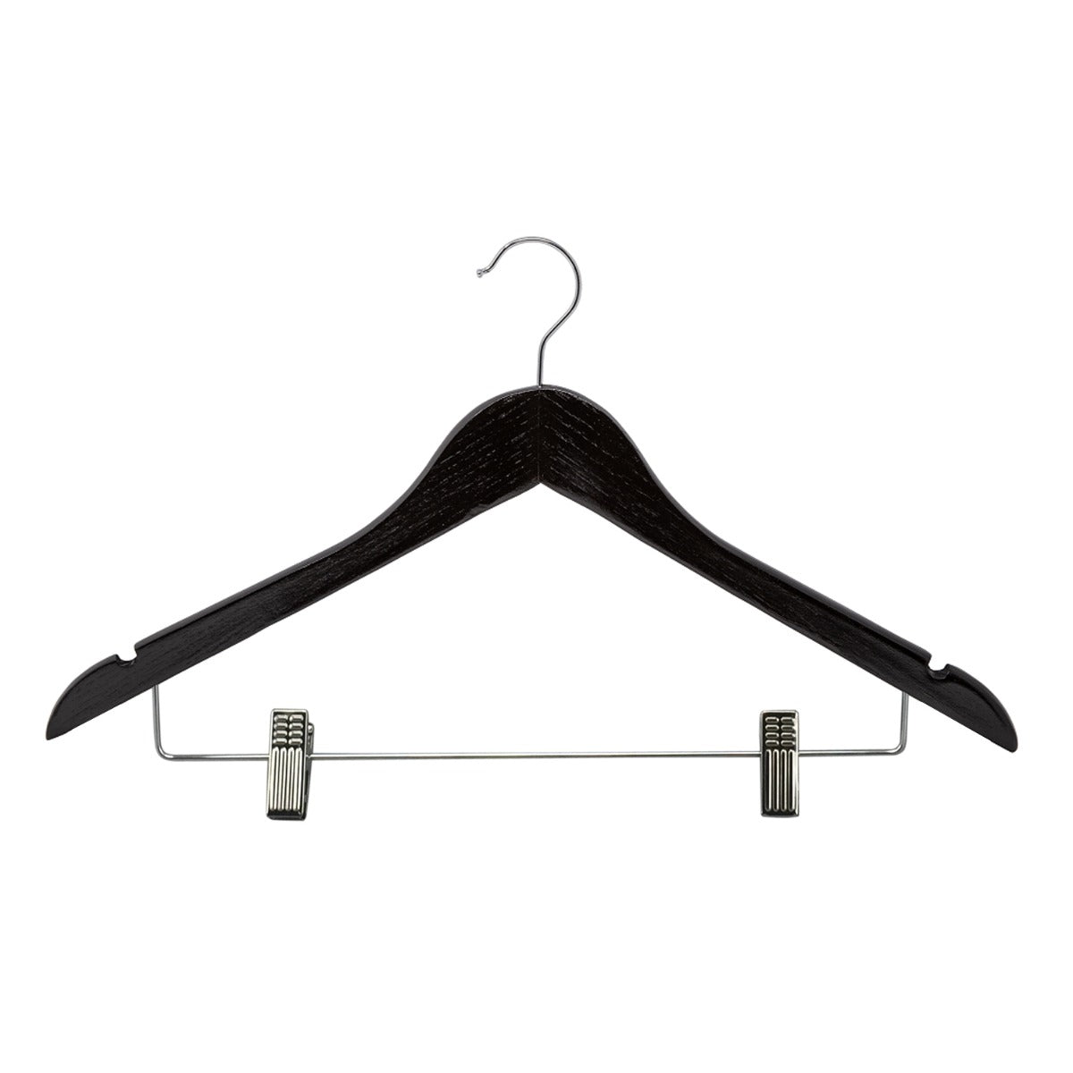Black Wooden Hanger With Hook & Skirt Clips