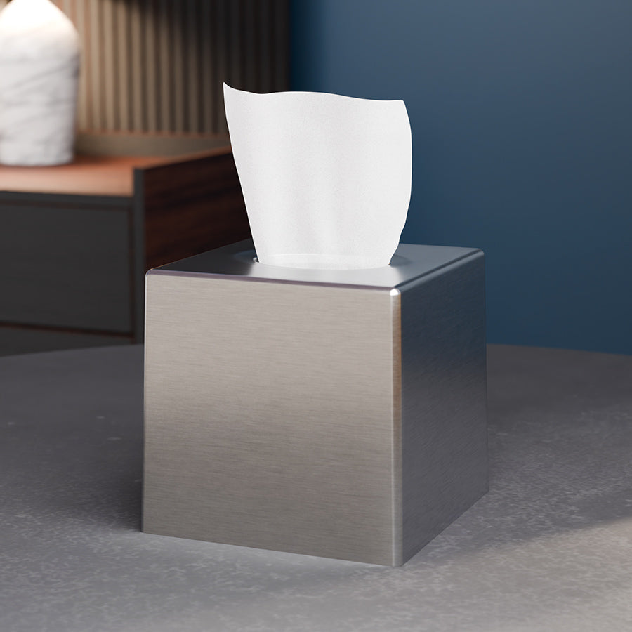 Matt Steel Finish Cube Tissue Box
