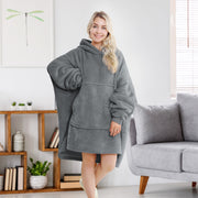 Fleece Hooded Poncho Grey