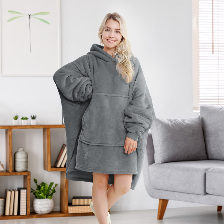 Fleece Hooded Poncho Grey