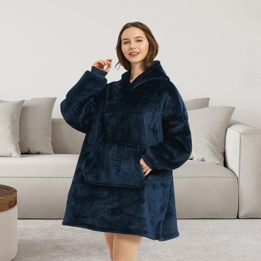 Fleece Hooded Poncho Navy
