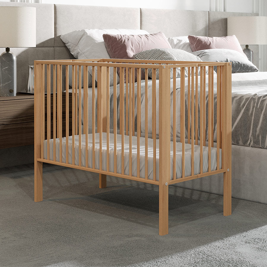 Folding Wooden Cot Natural (Wheels Included)