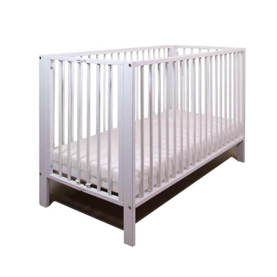 Folding Wooden Cot White (Wheels Included)
