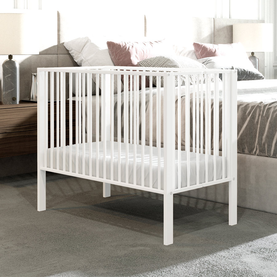 Folding Wooden Cot White (Wheels Included)