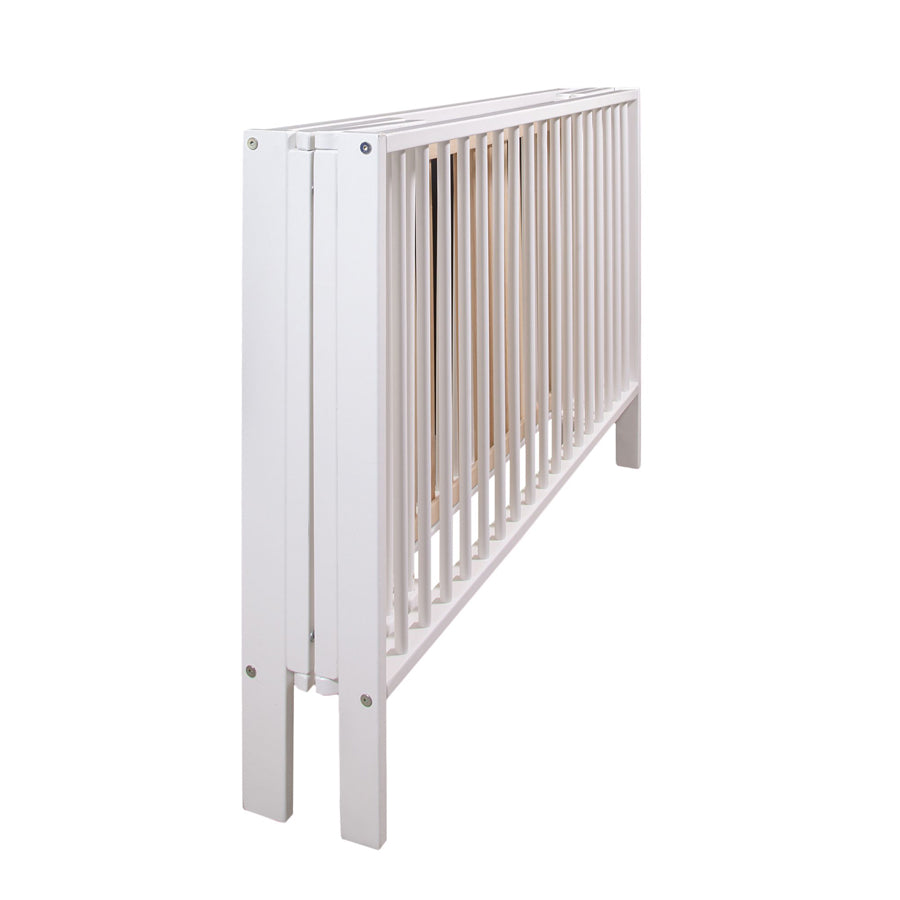Folding Wooden Cot White (Wheels Included)