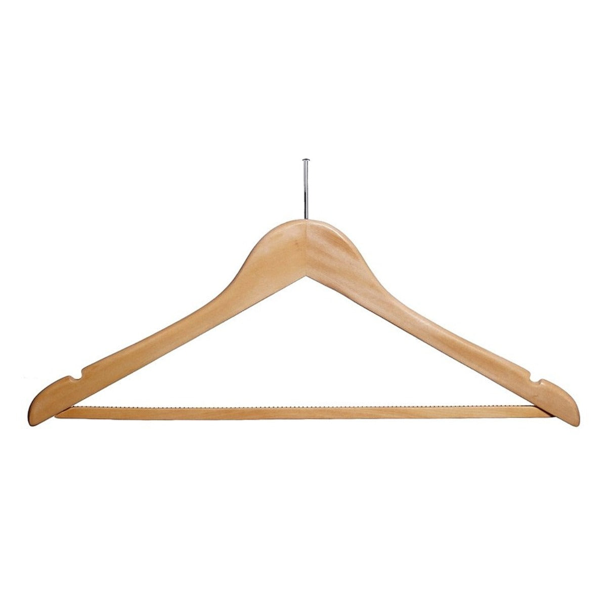Light Wood Hanger With Security Stem & Non Slip Bar