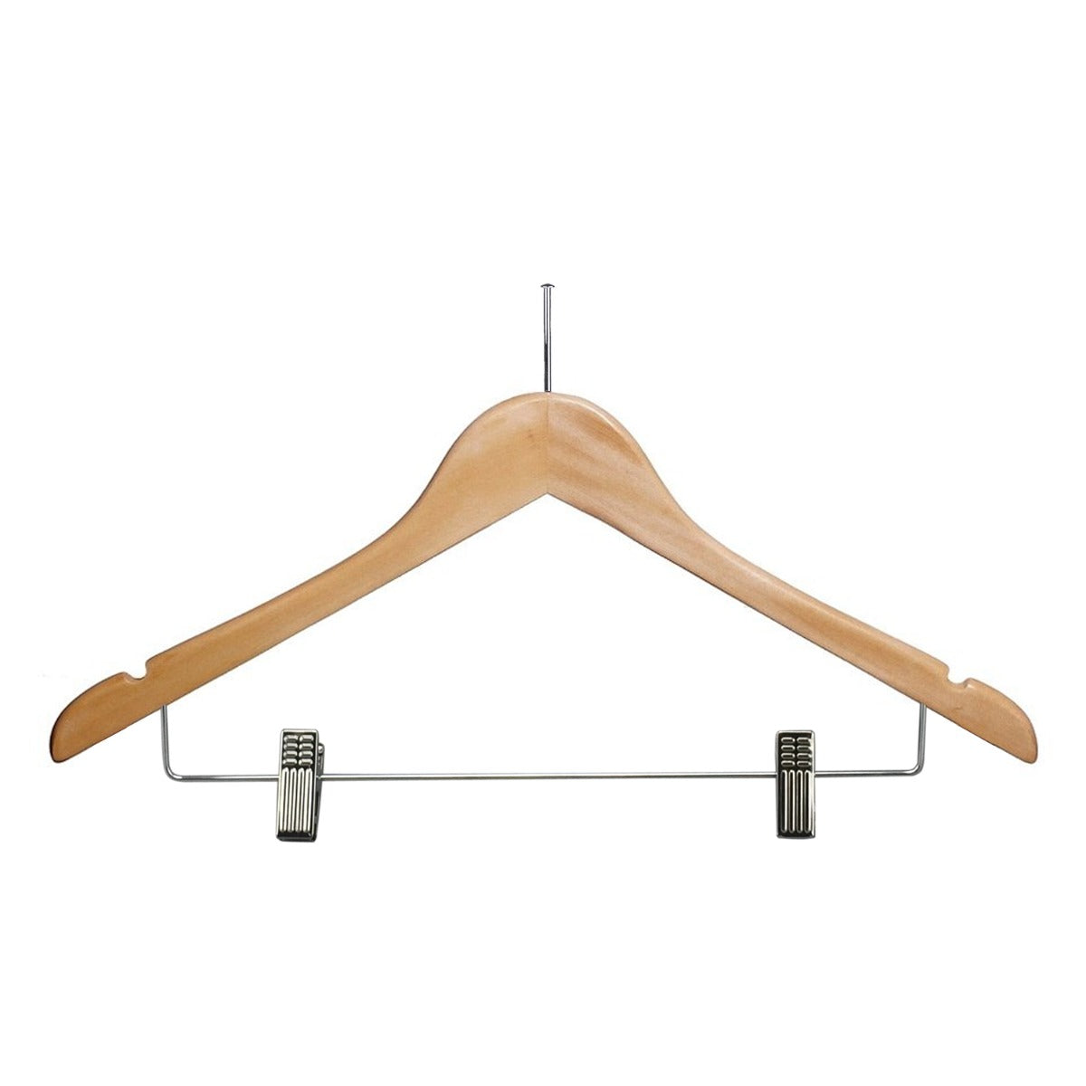 Light Wood Hanger With Security Stem & Skirt Clips