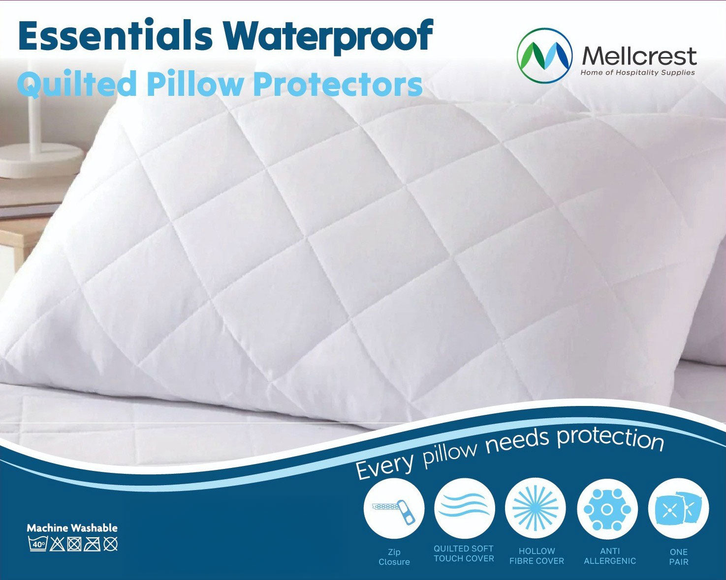 Essentials Waterproof Quilted Pillow Protectors (Zip)