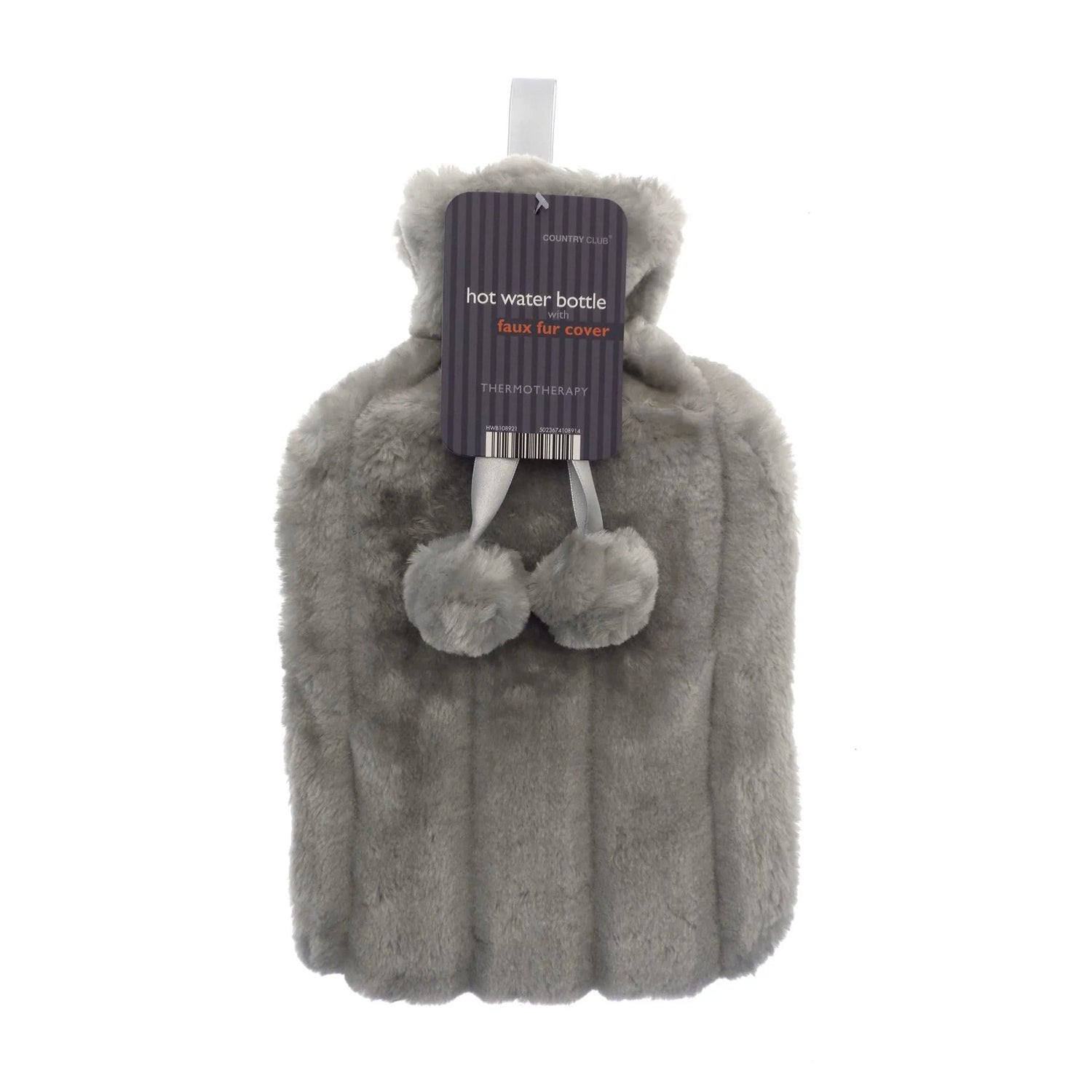 Hot Water Bottle With Grey Faux Fur Cover