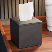 Black Faux Leather Cube Tissue Box Cover