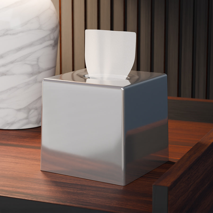 Chrome Cube Tissue Box Cover